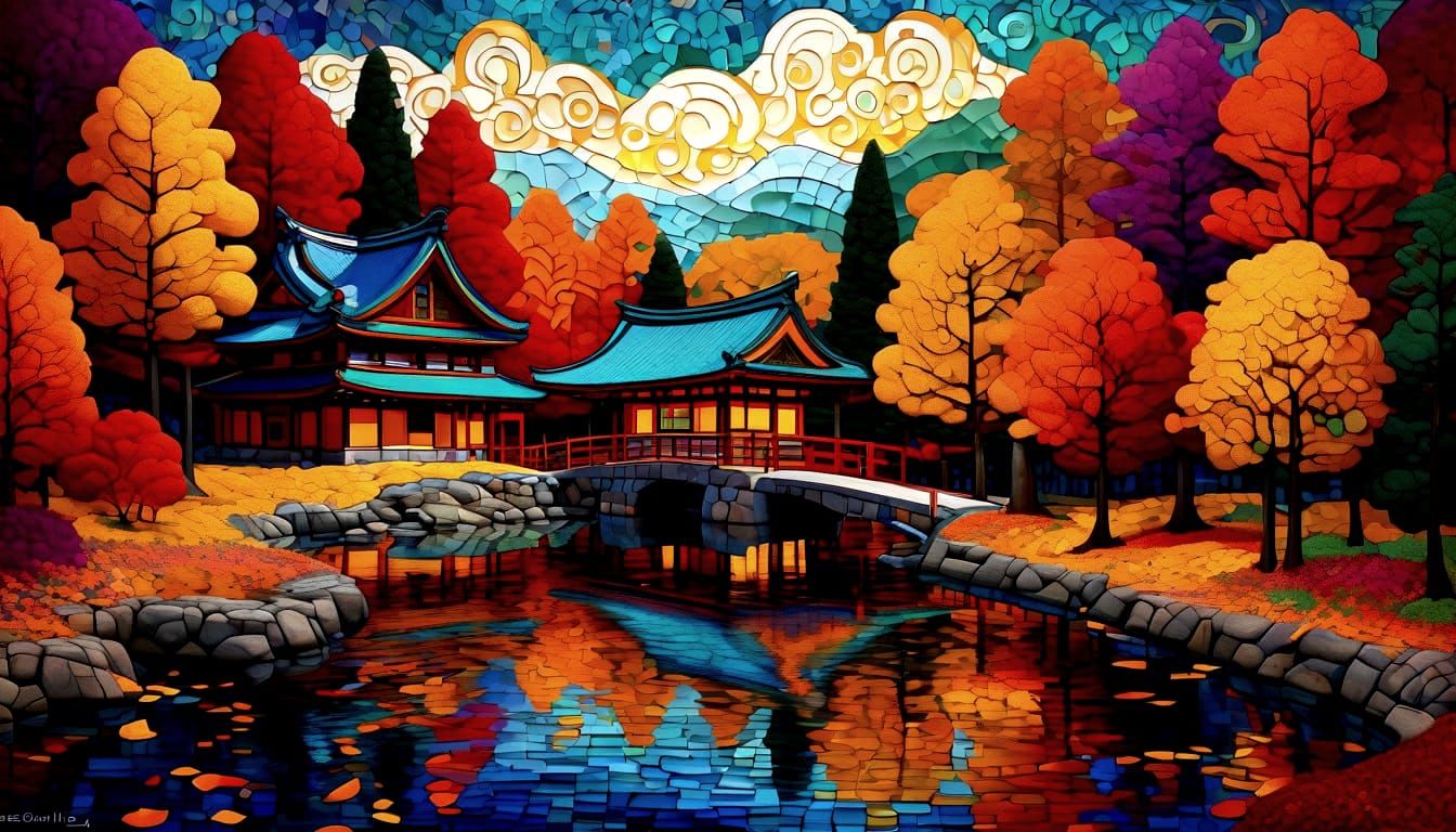 Fantastical Autumn Landscape in Psychedelic Impasto Style
