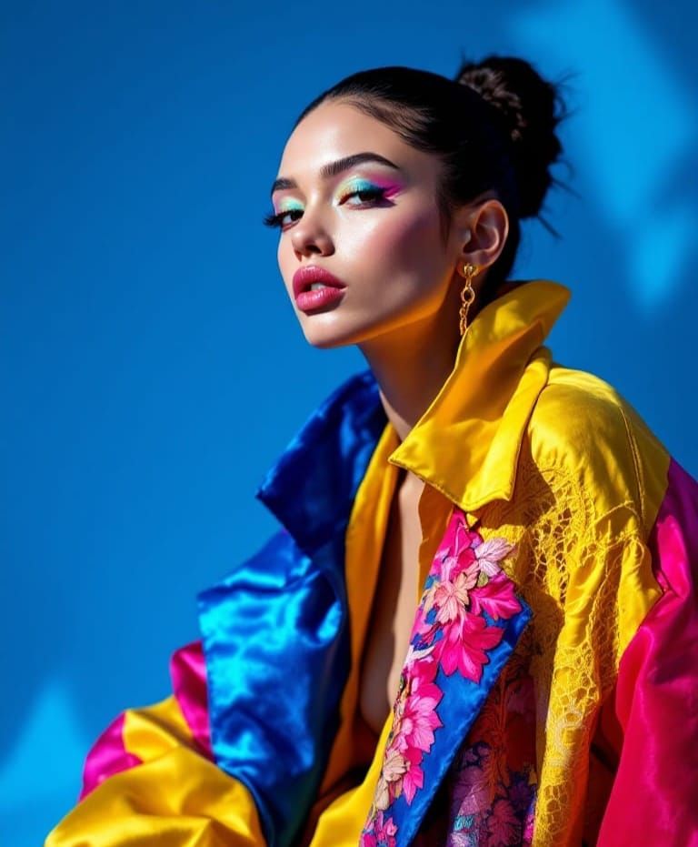 Fashionista in Postmodernist Ensemble with Retro Glamour