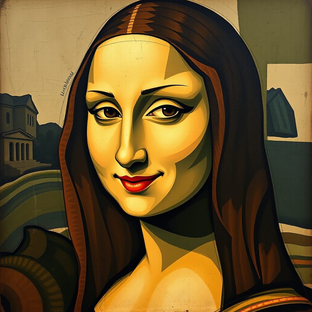 Cubist Portrait of a Woman with Enigmatic Smile
