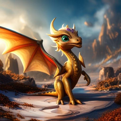 Baby Jewel Dragon in Detailed Digital Painting