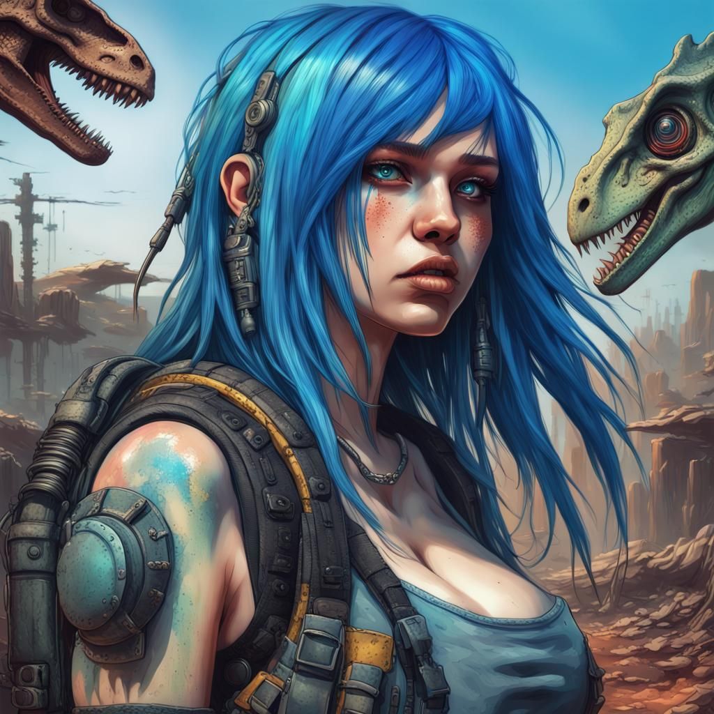 Post-Apocalyptic Emo Girl in Cyborg Dinosaur World
