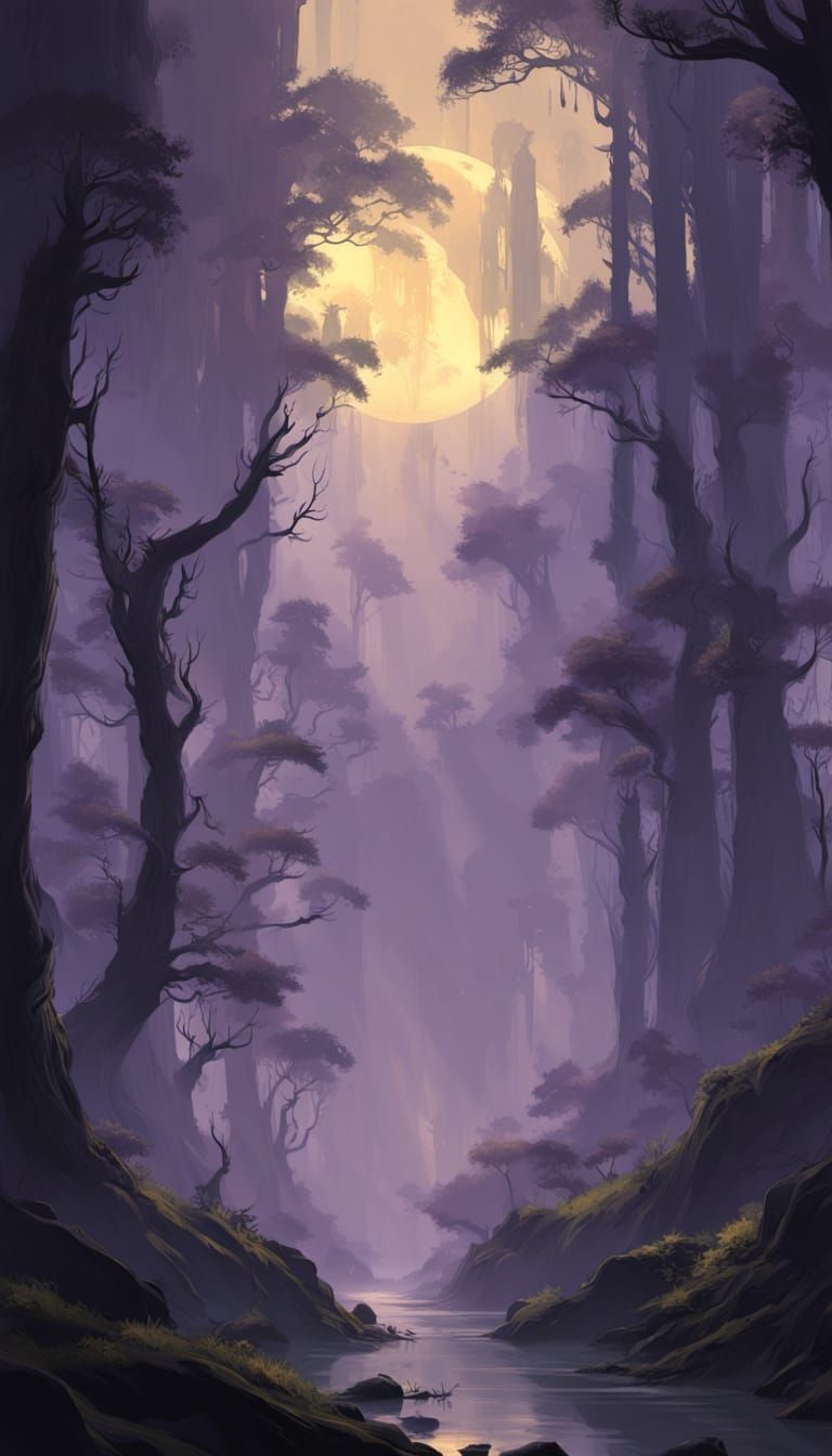 Dark Fantasy Forest Concept Art with Ethereal Spirits
