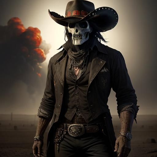 Old West Renegade Skull in Horror Style