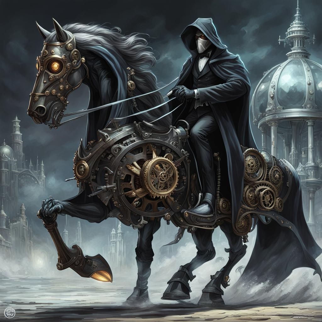 Steampunk Grim Reaper on Mechanical Horse