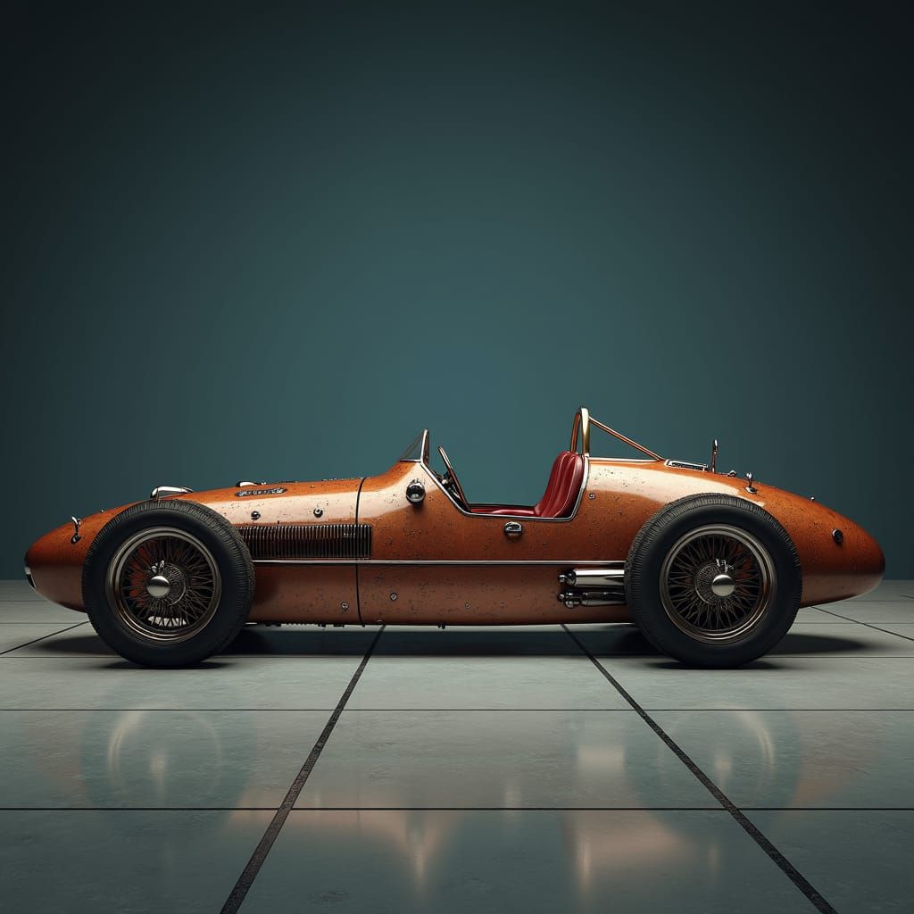 Vintage Racing Car in Retro-Futuristic Studio Setting