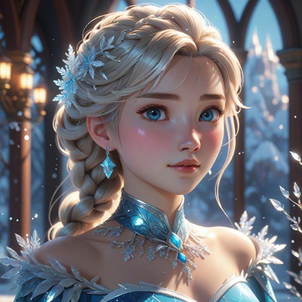 Elsa in Vibrant Anime Style