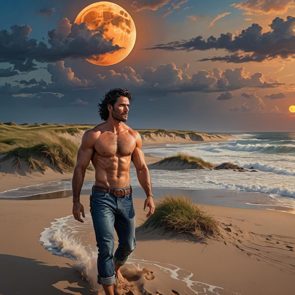 Ruggedly handsome man without shirt