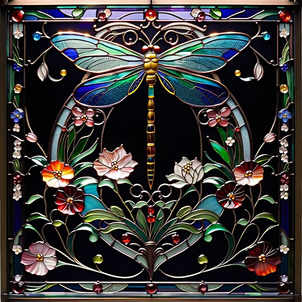 Dragonfly Stained Glass Art in Japanese Style