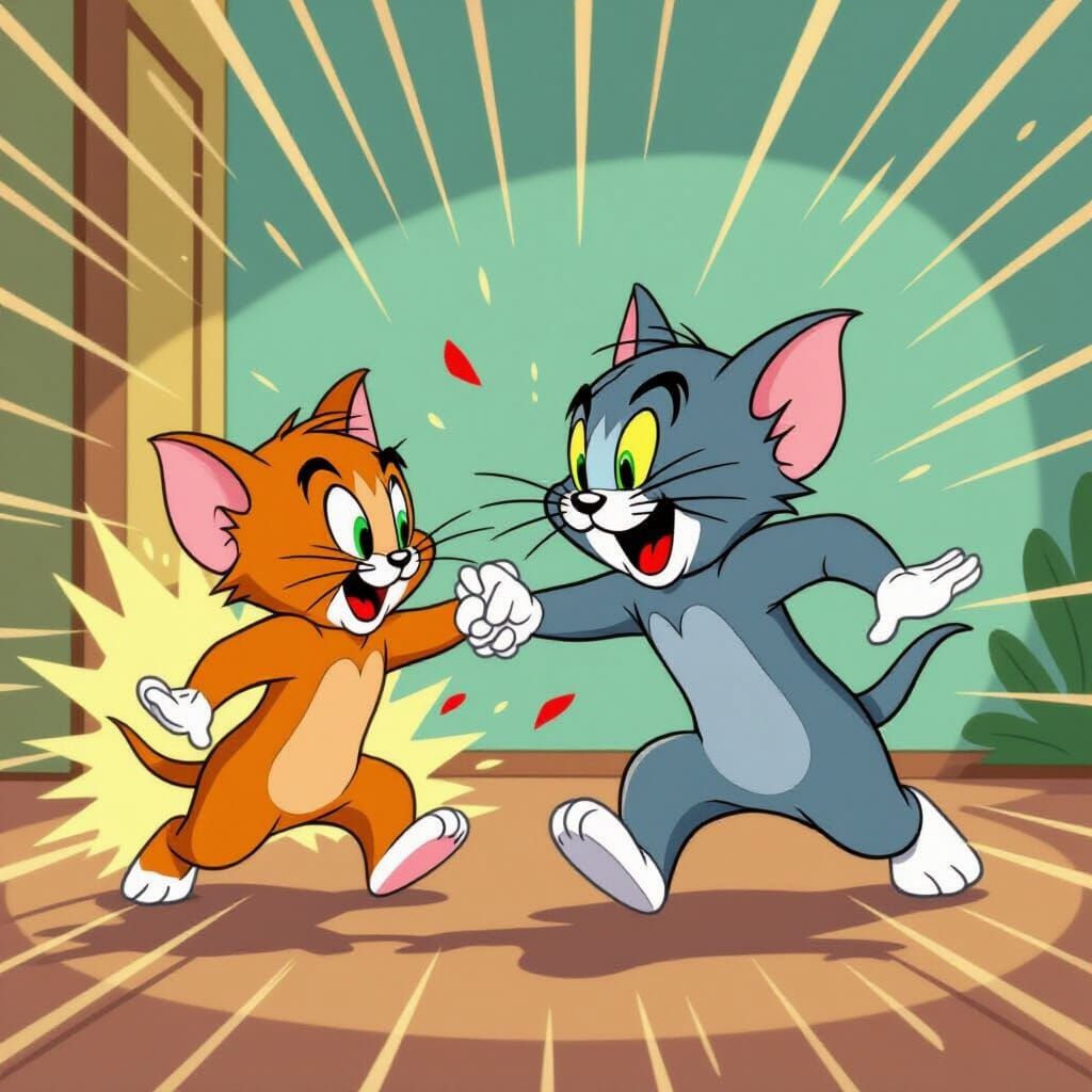 Tom & Jerry Chase in Vibrant Hand-Drawn Animation Style