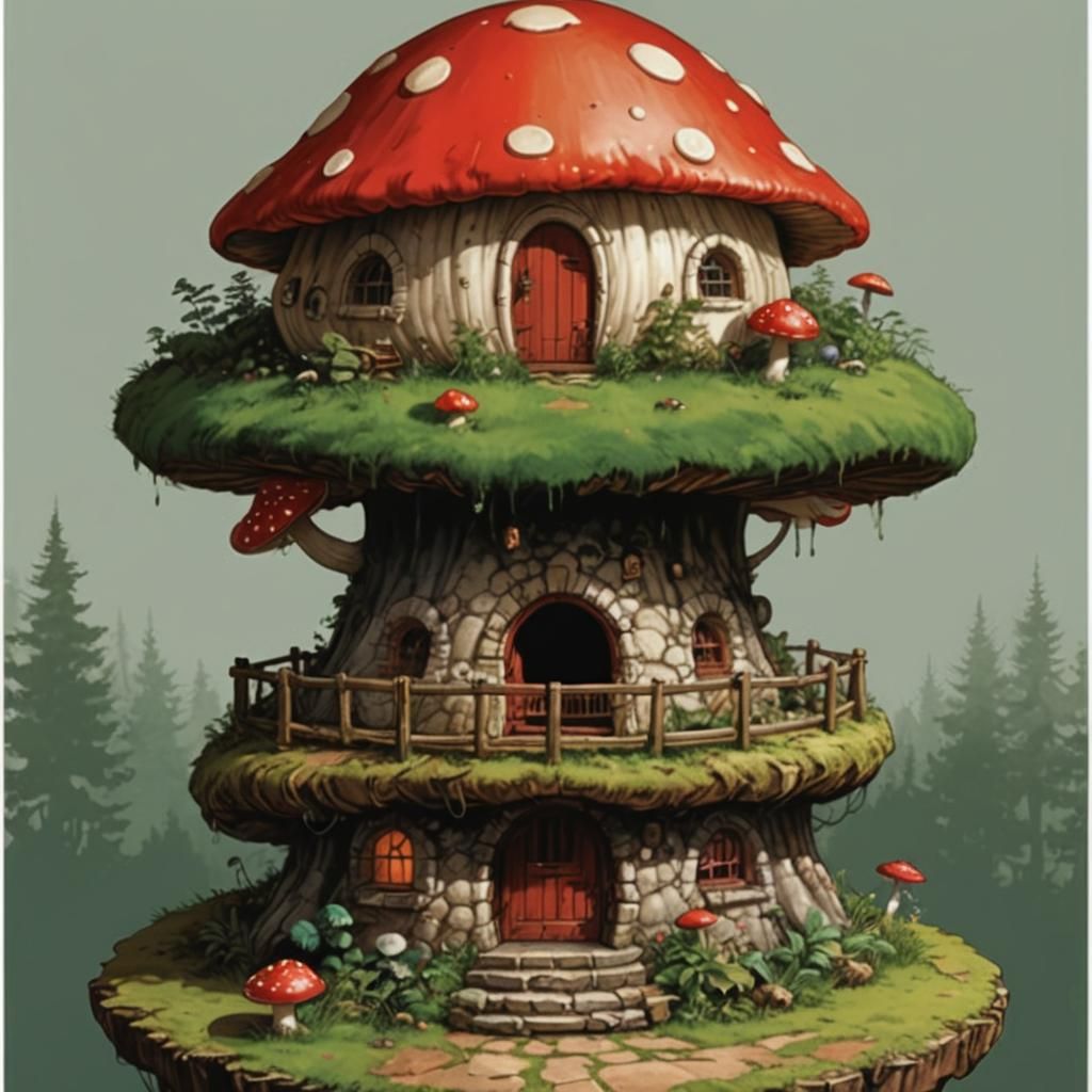 Enchanting Fairy Mushroom House in Forest, Comic Art