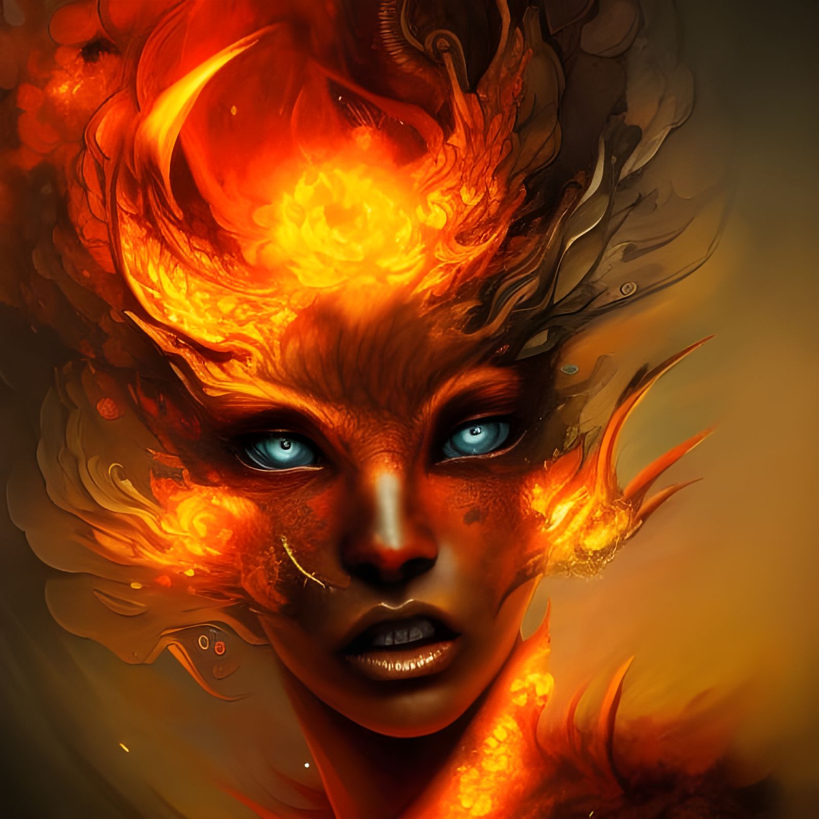 Detailed Fire Elemental Portrait in Fantasycore Style