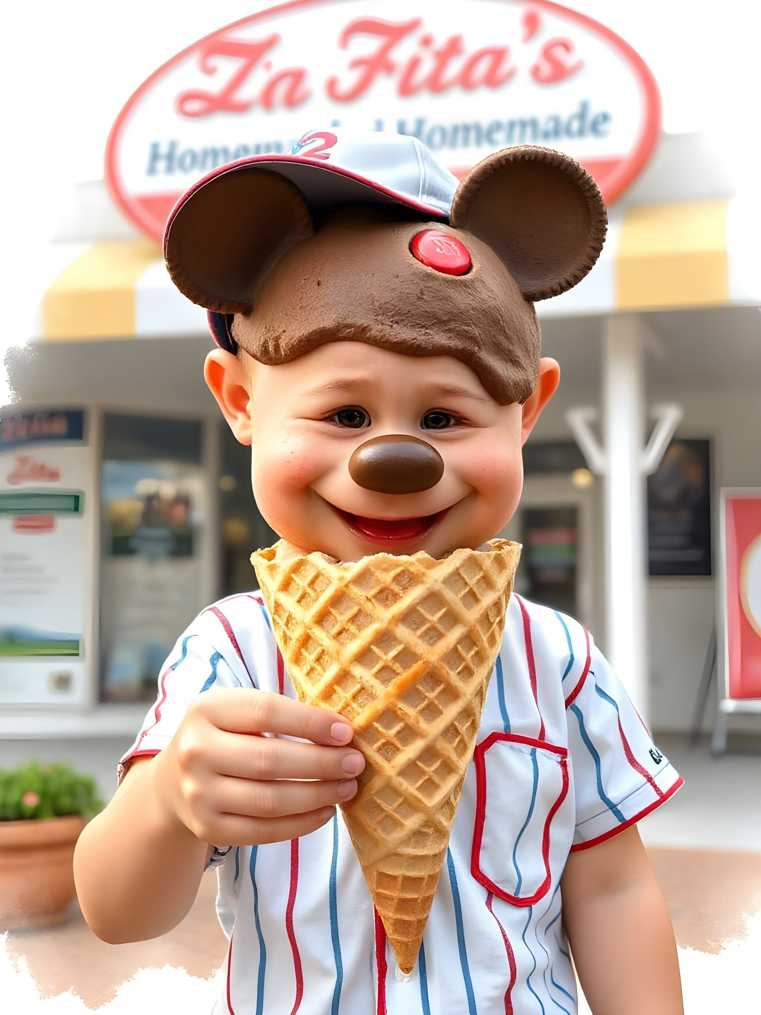 Boy Presents Mickey Ice Cream Cone, Watercolor Style