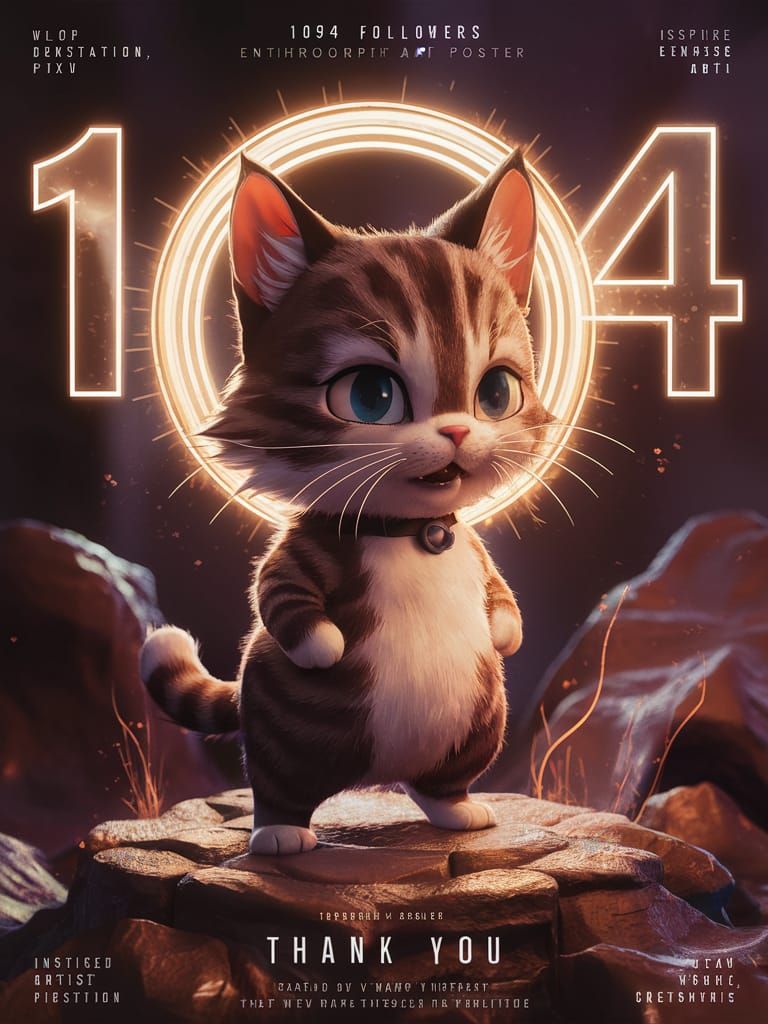 Chibi Tabby Cat Thanks Followers in 3D Anime Art