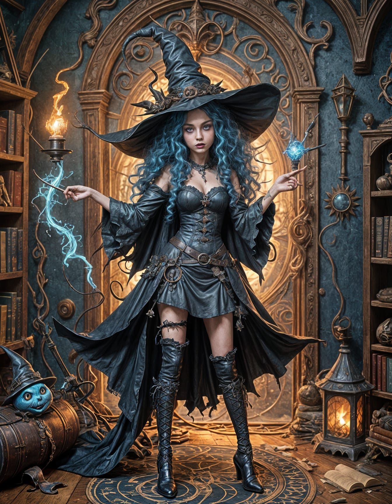 Whimsical Punk Witch with Spellbook Digital Art