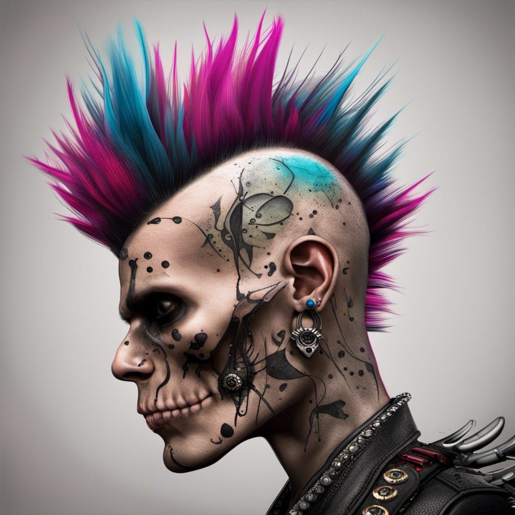 Exploited Punk Skull with Mohawk in Trash Polka Style