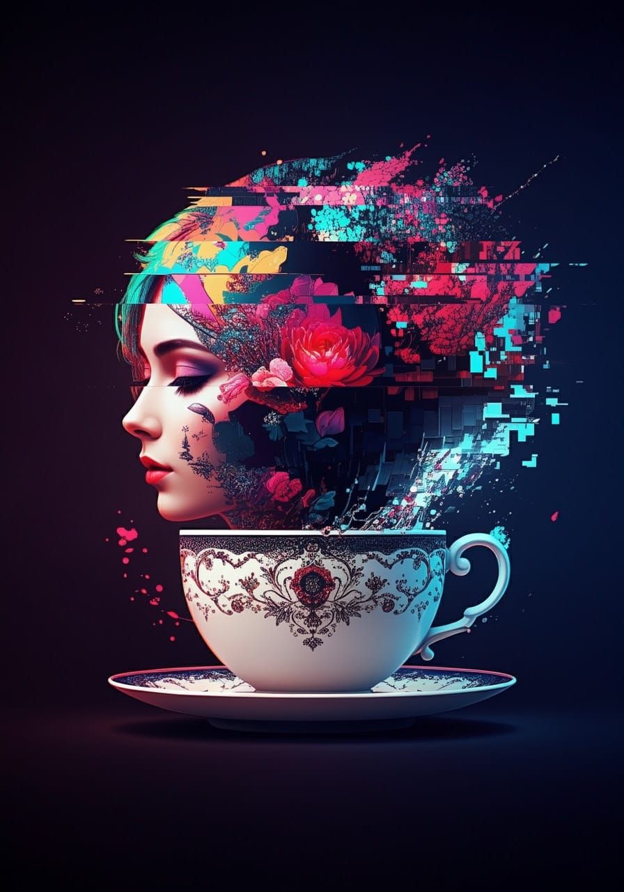 Glitched Storm in Binary Teacup: Glitchcore Art