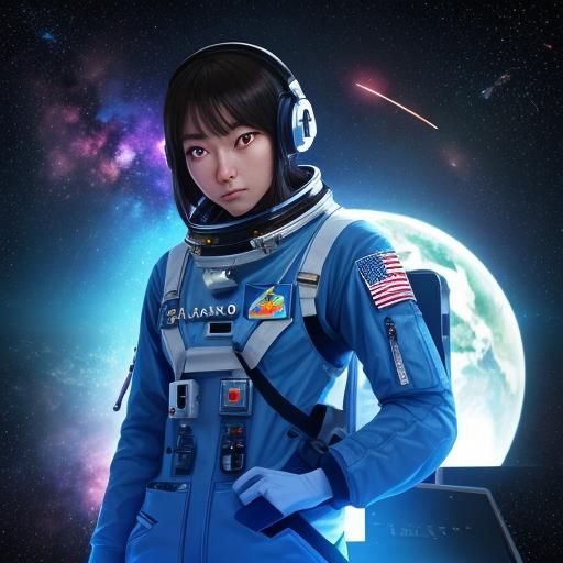 Lonely Astronaut Girl Receives Galactic Signal in Neon