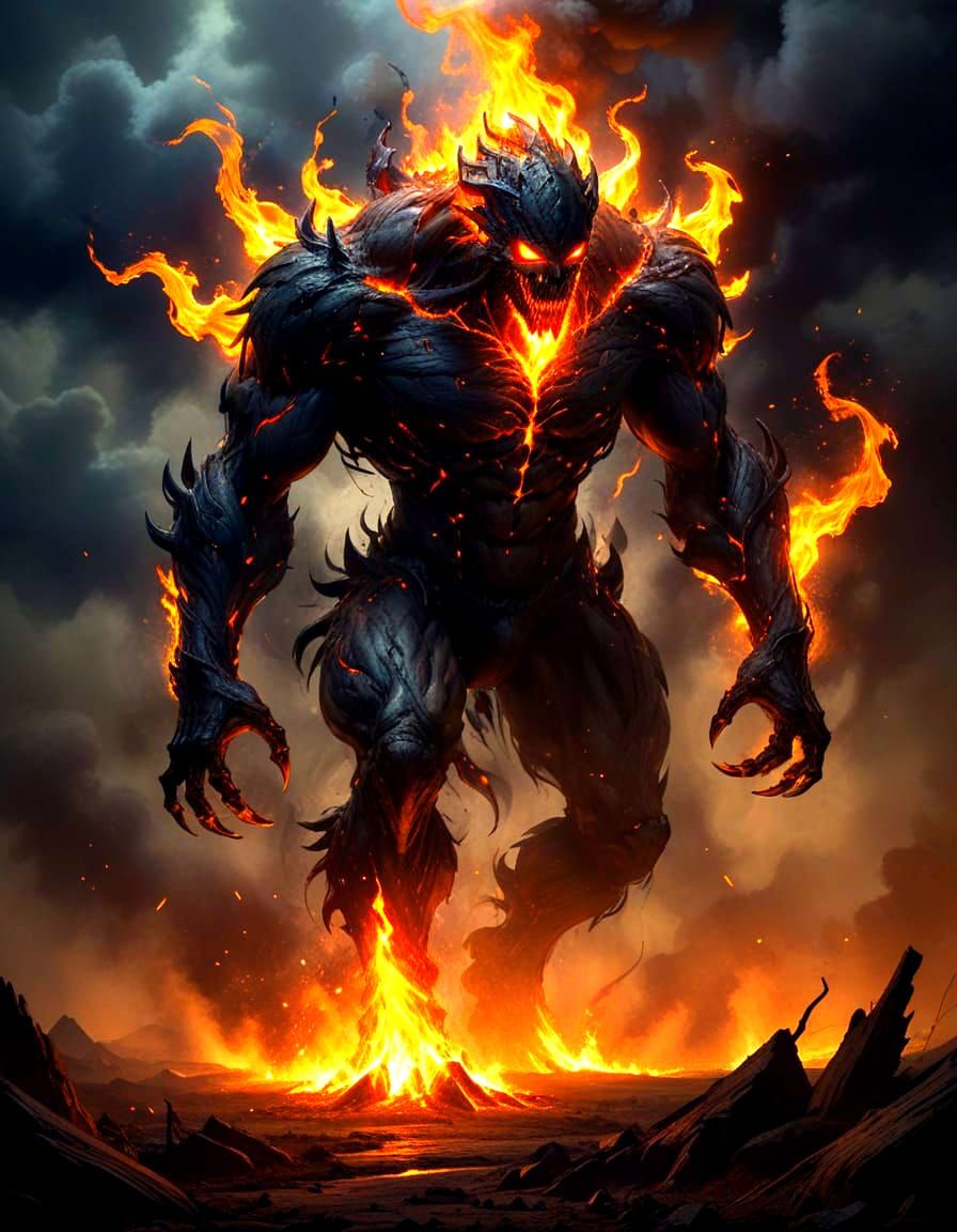 Webtoon-Inspired Fire Walking Monster