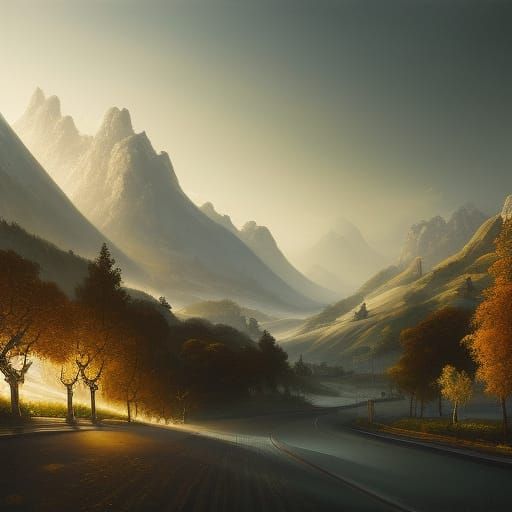 Muted Urban to Mountain Landscape in Romantic Style