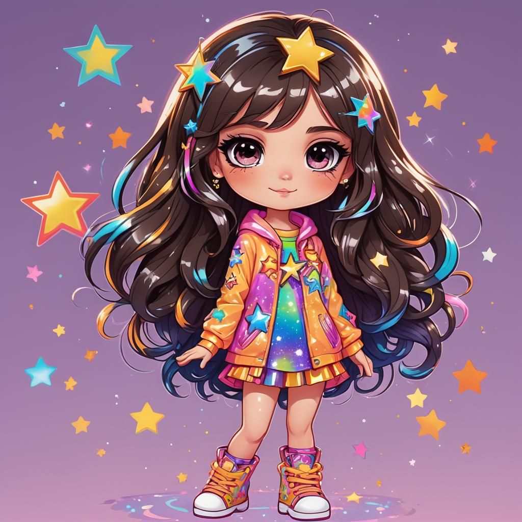 Whimsical Kawaii Rockstar Girl in Pastel Hues