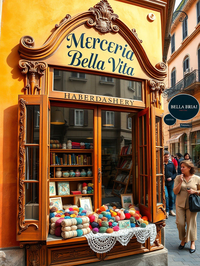 Italian Haberdashery Shop with Ornate Window Display