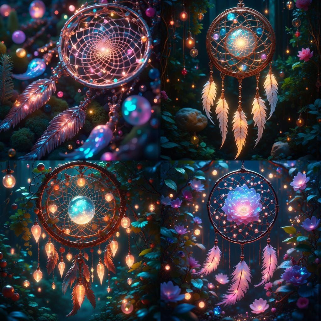 Copper Wire Dream Catcher with Illuminated Beads