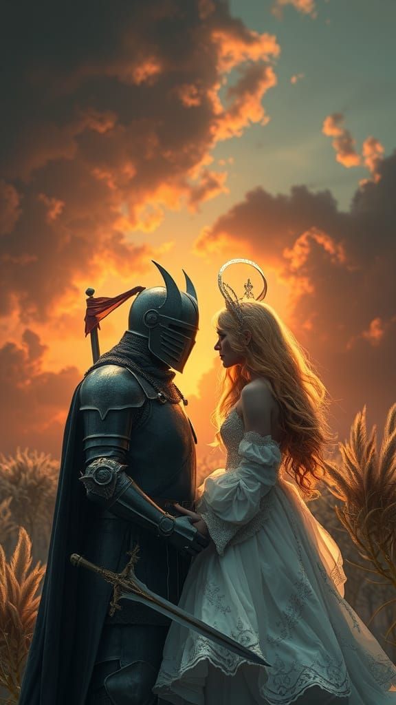 Ethereal Encounter of a Black Knight and Golden Princess Ben...