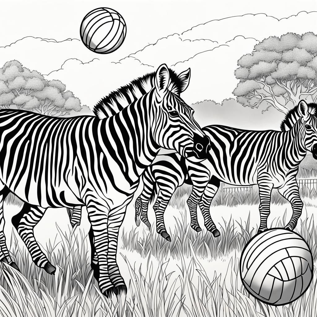 Zebra Plays Volleyball: Kids Coloring Book Illustration