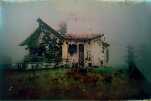 Foggy Abandoned House in Polaroid Style