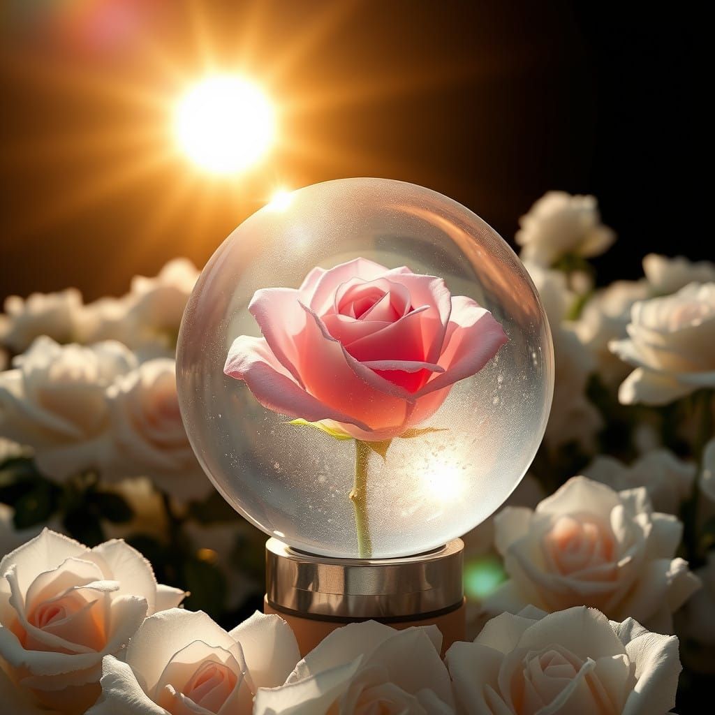 Ethereal Rose Blooms Within Crystal Ball
