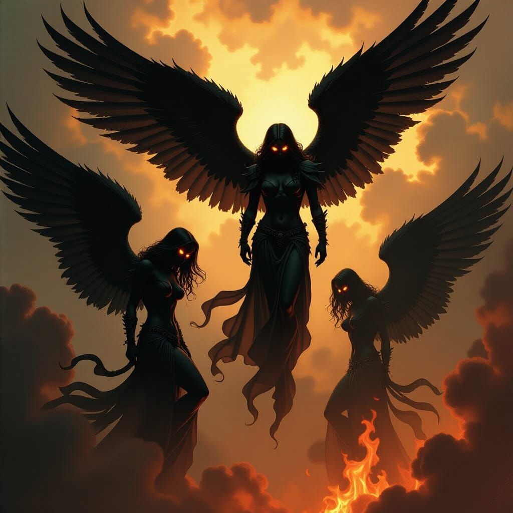 Fallen Angels Descending in Dark Fantasy Style