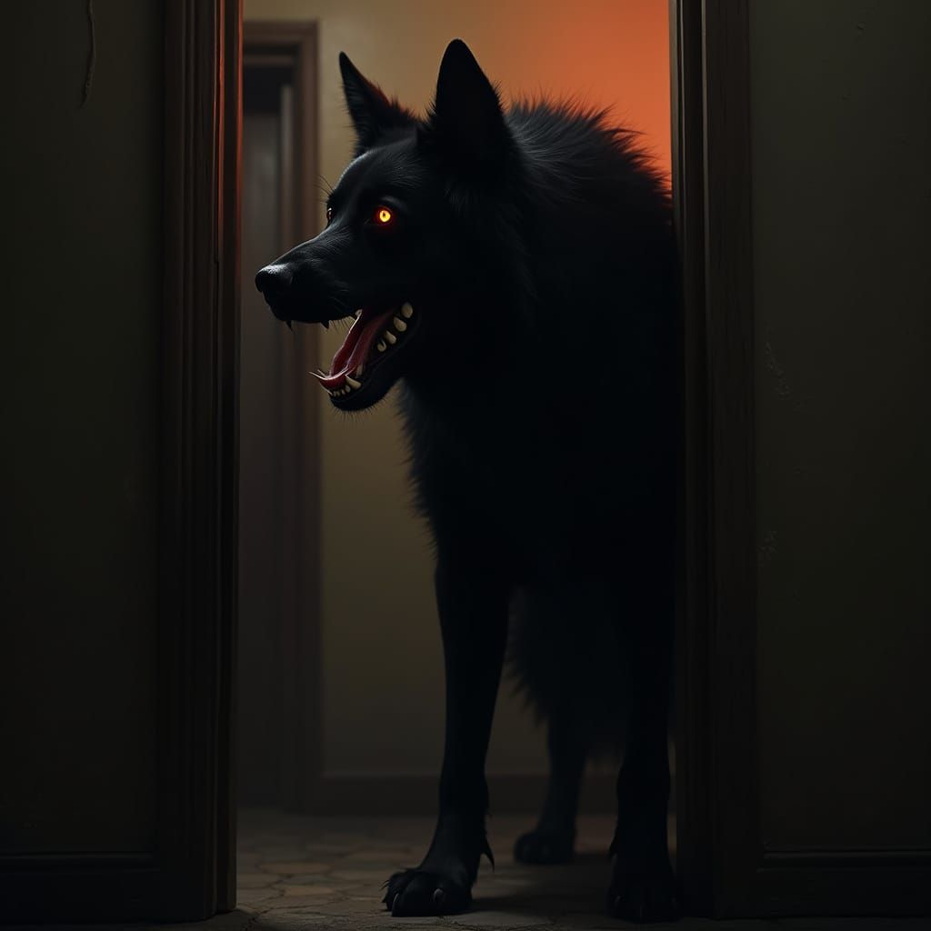 Monstrous Dog Silhouette in Dark, Cinematic Atmosphere