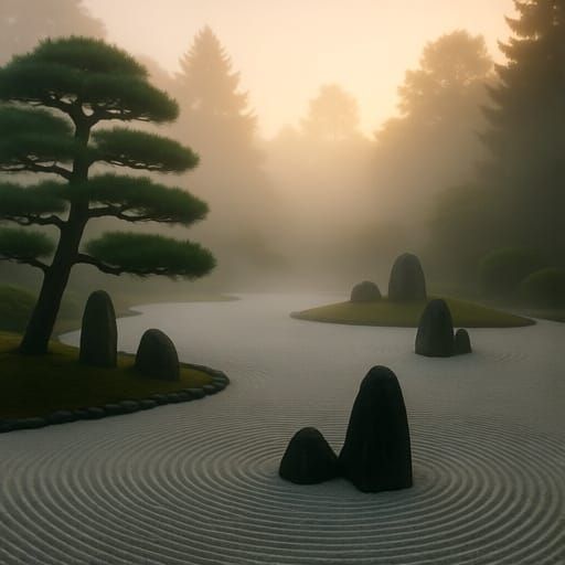 Zen garden morning mist