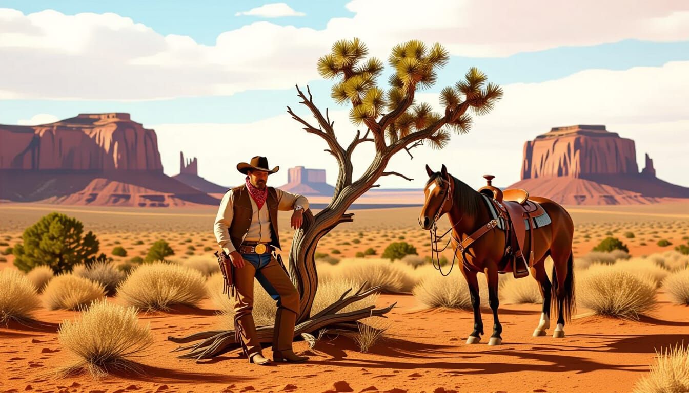 Tired Cowboy and Horse in Monument Valley Sepia Photo