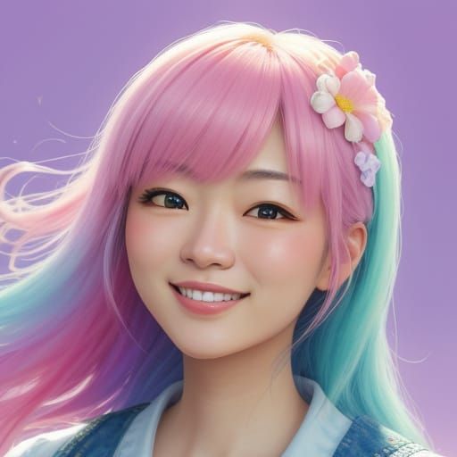 Hyperrealistic Kawaii Girl Portrait in Pastel Colors