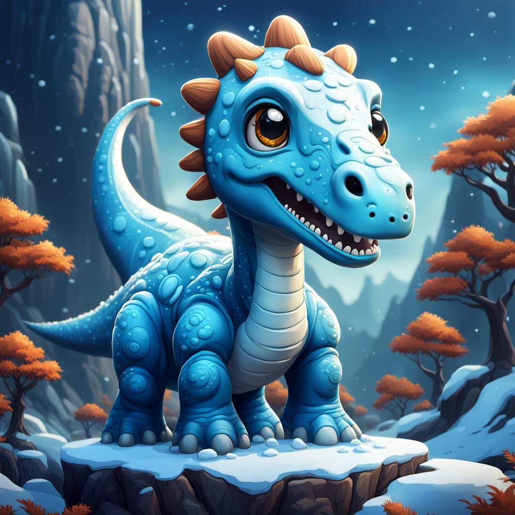 Chibi Frost Brontosaurus Fantasy Concept Art