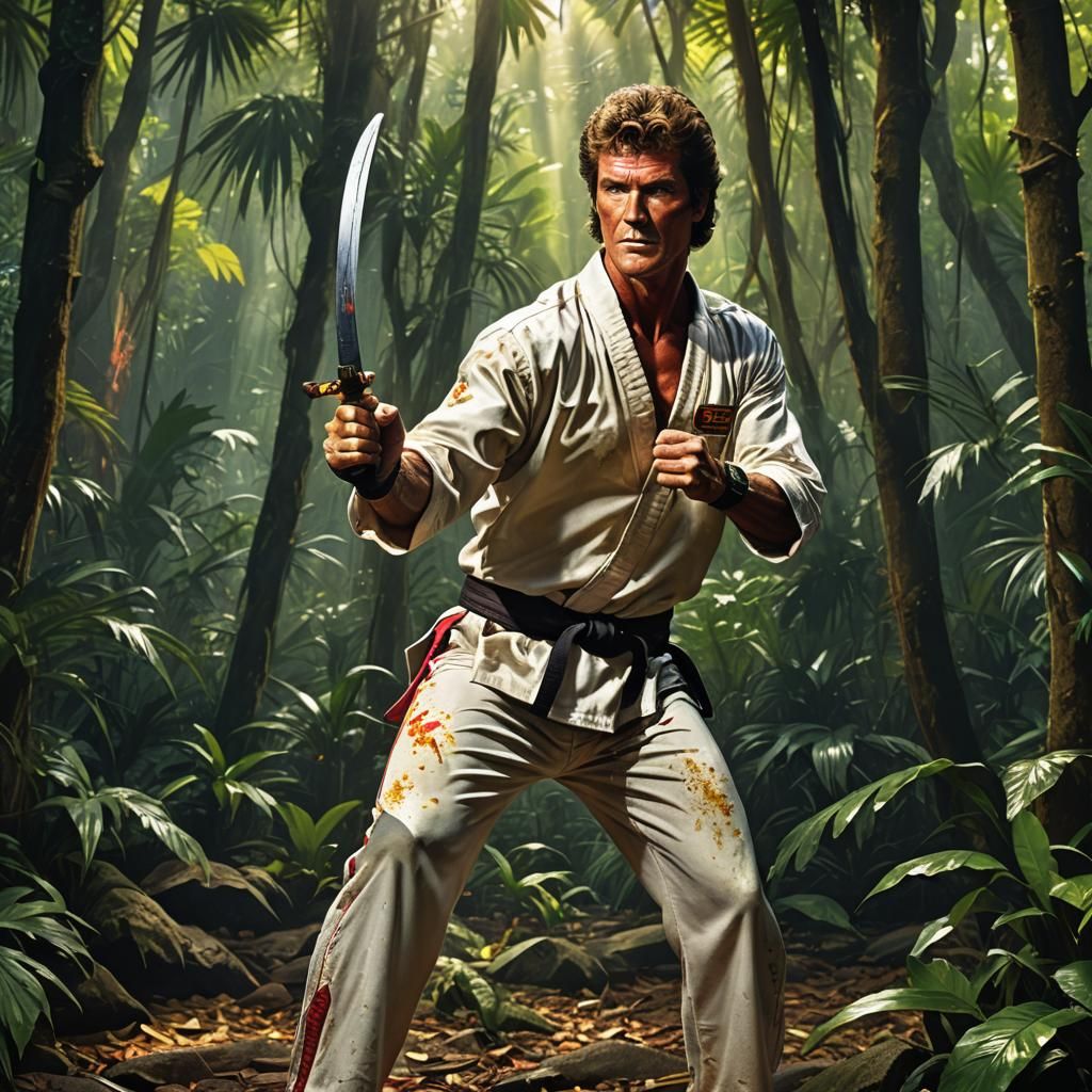 Karate Warrior in Jungle, Hyperrealistic Concept Art