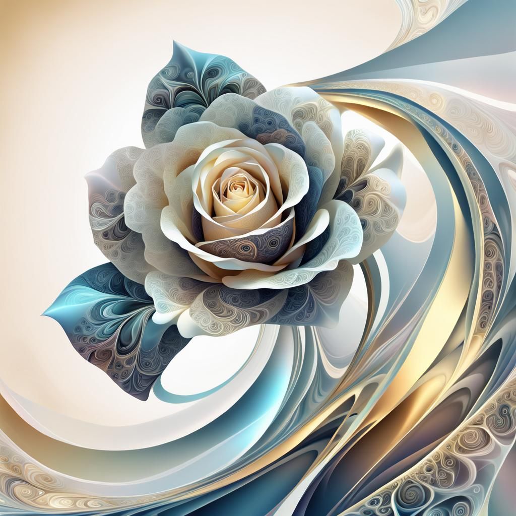 Iridescent White Rose in Abstract Fractal Design