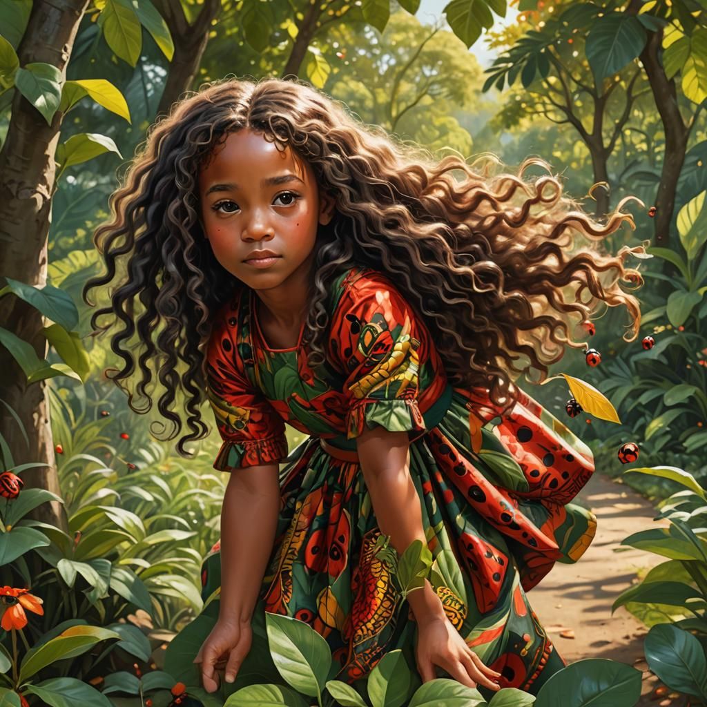 Young Child Touches Ladybug in Lush Setting