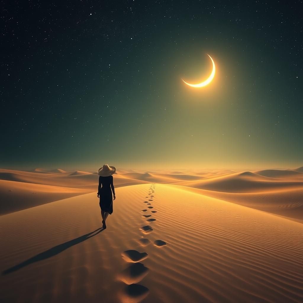Desert Walker Under Starry Fractal Sky