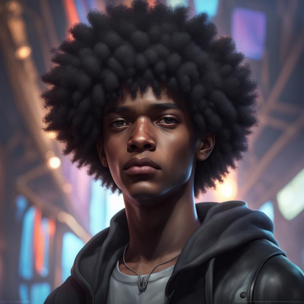 Gothic Portrait of Black Teen in Artgerm Style