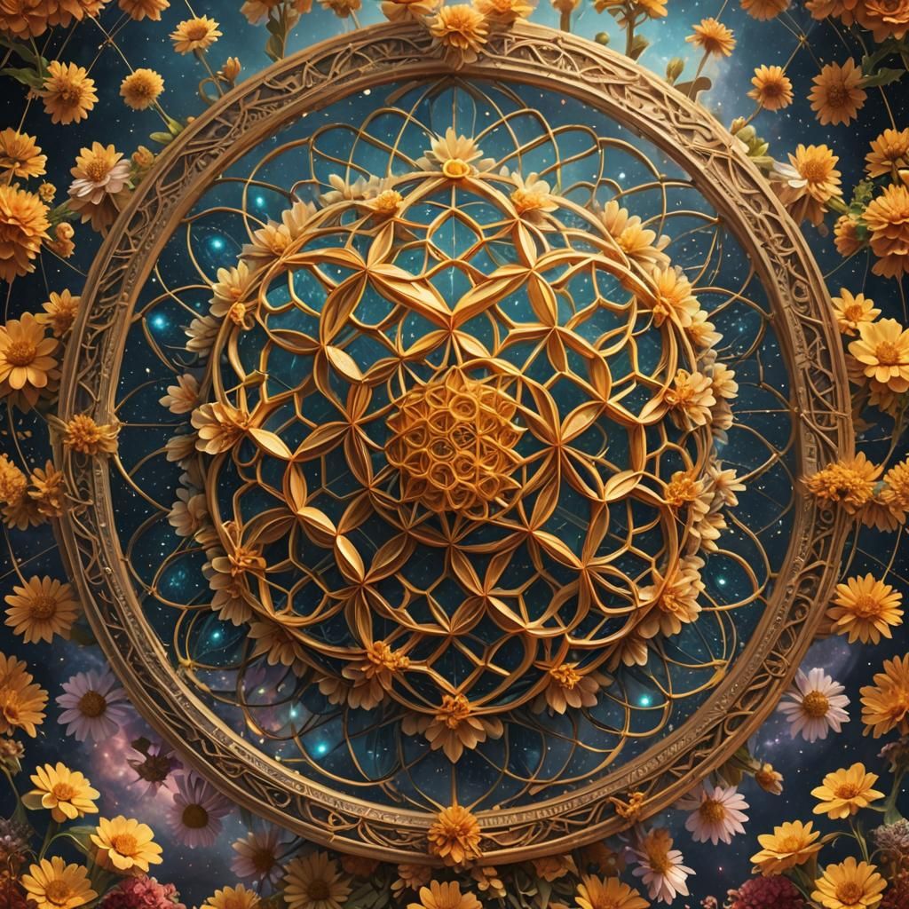 Heavenly Flower of Life Honeycomb: Digital Matte Painting