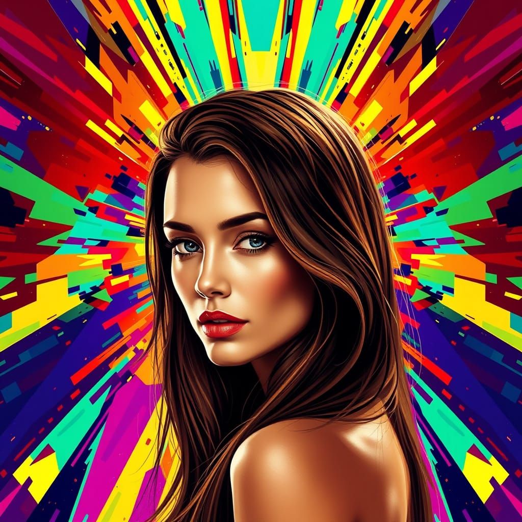 Bold Portrait of a Woman in Geometric Pop Art Style