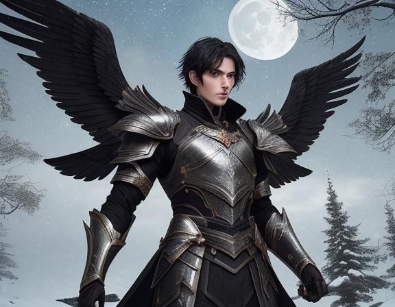 Winged Knight Training Under a Starlit Sky