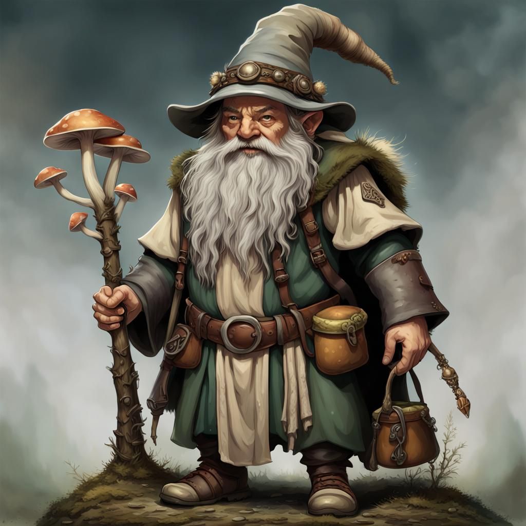 Dwarf Druid Raised by Myconids, Detailed Matte Painting