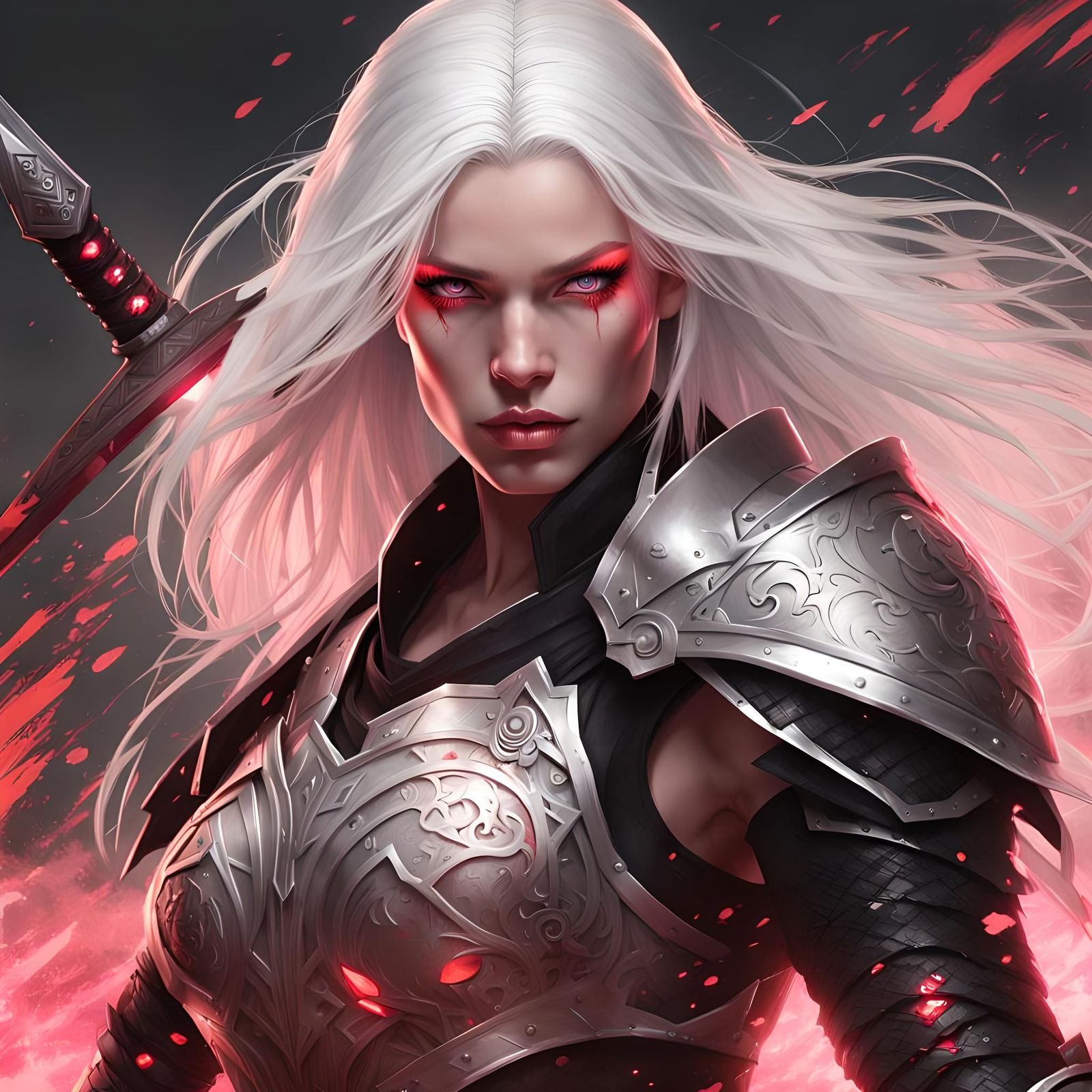 Albino Woman Warrior in Black Armor