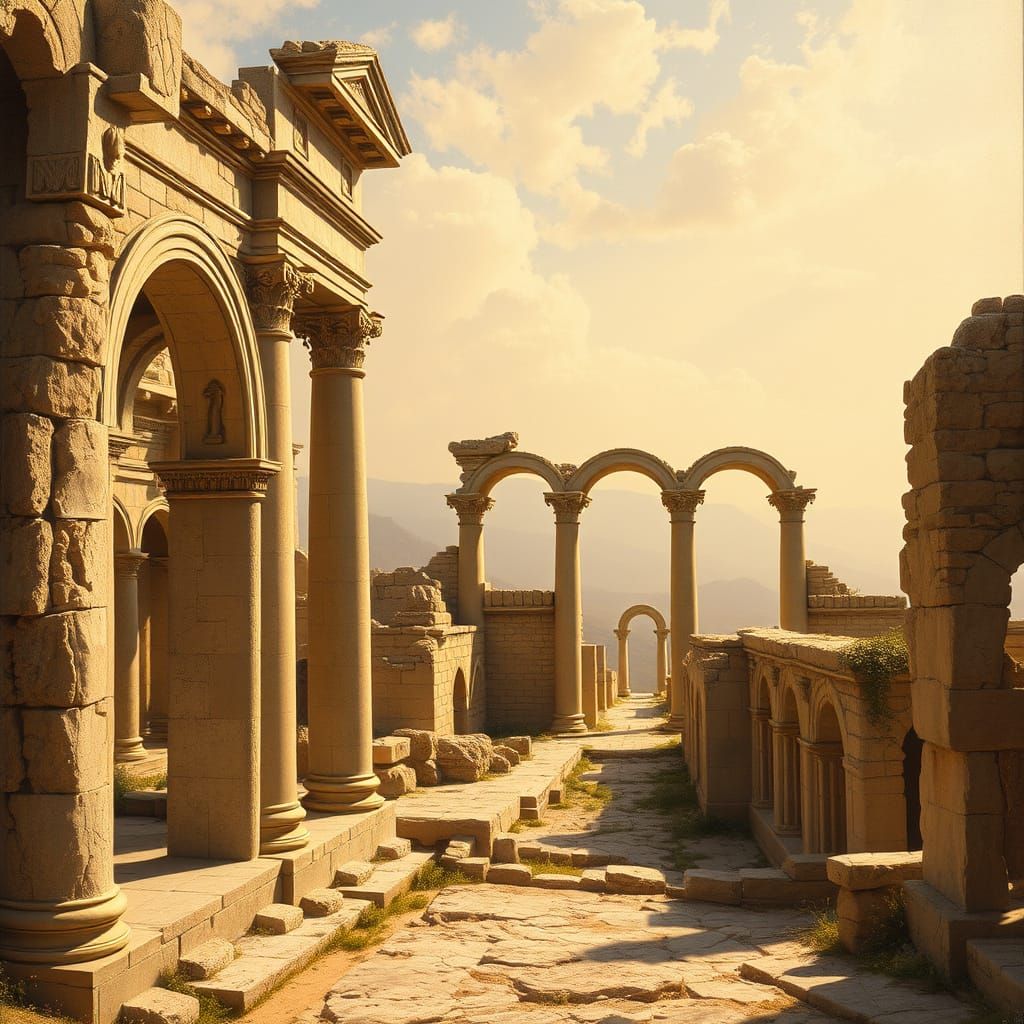 Golden Ancient Roman Ruins in Classical Style