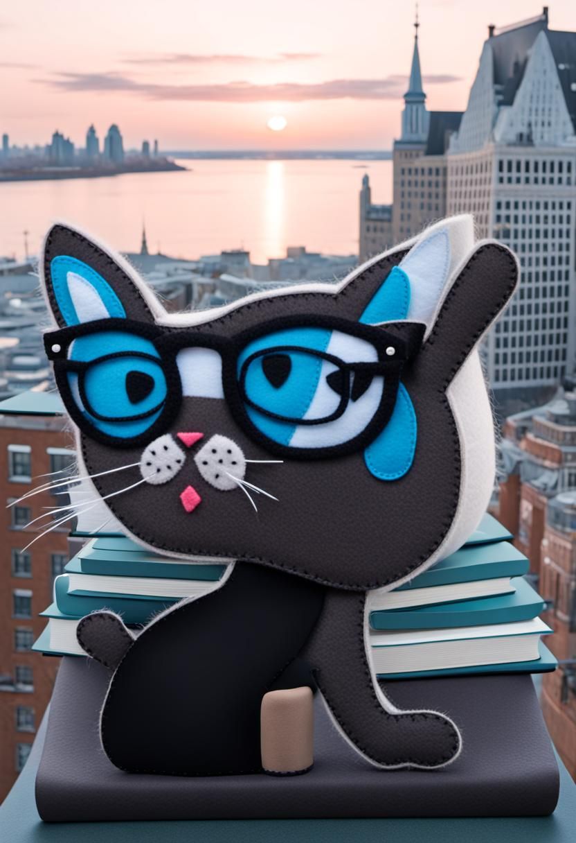 Felt Art: Cute Black Cat with Coffee