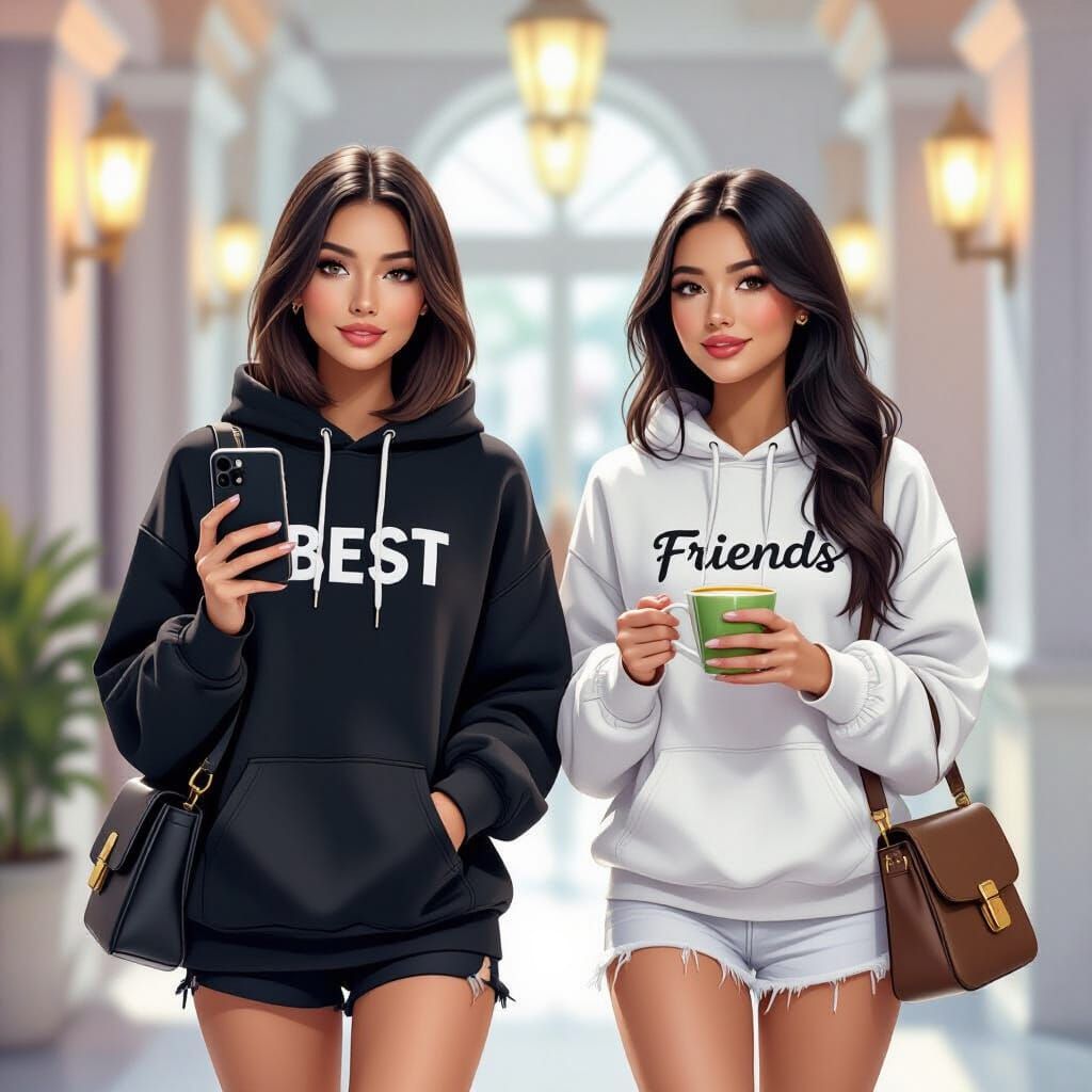 Friends Walking with iPhones and Matcha