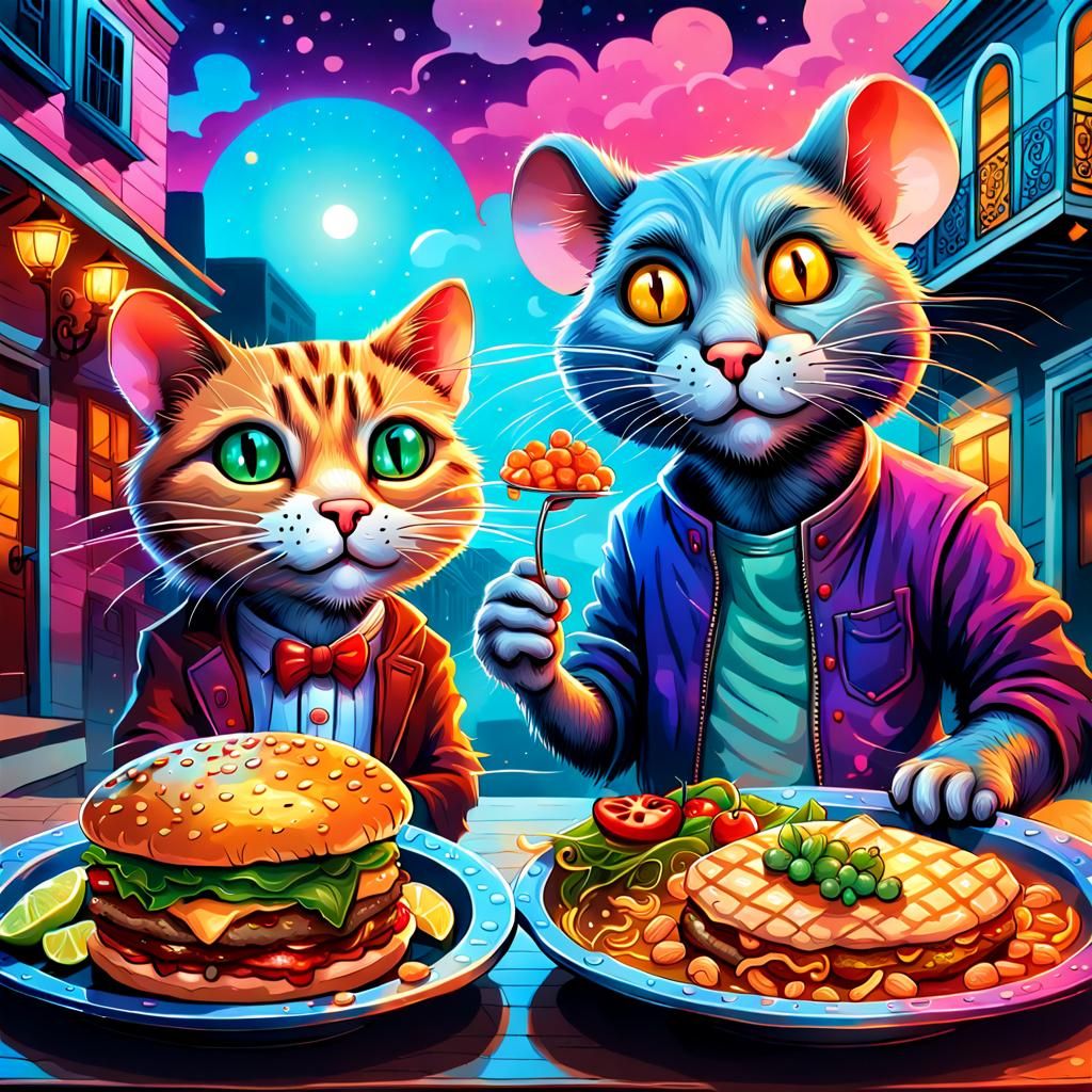 Cat and Rat Couple Dine in New Orleans